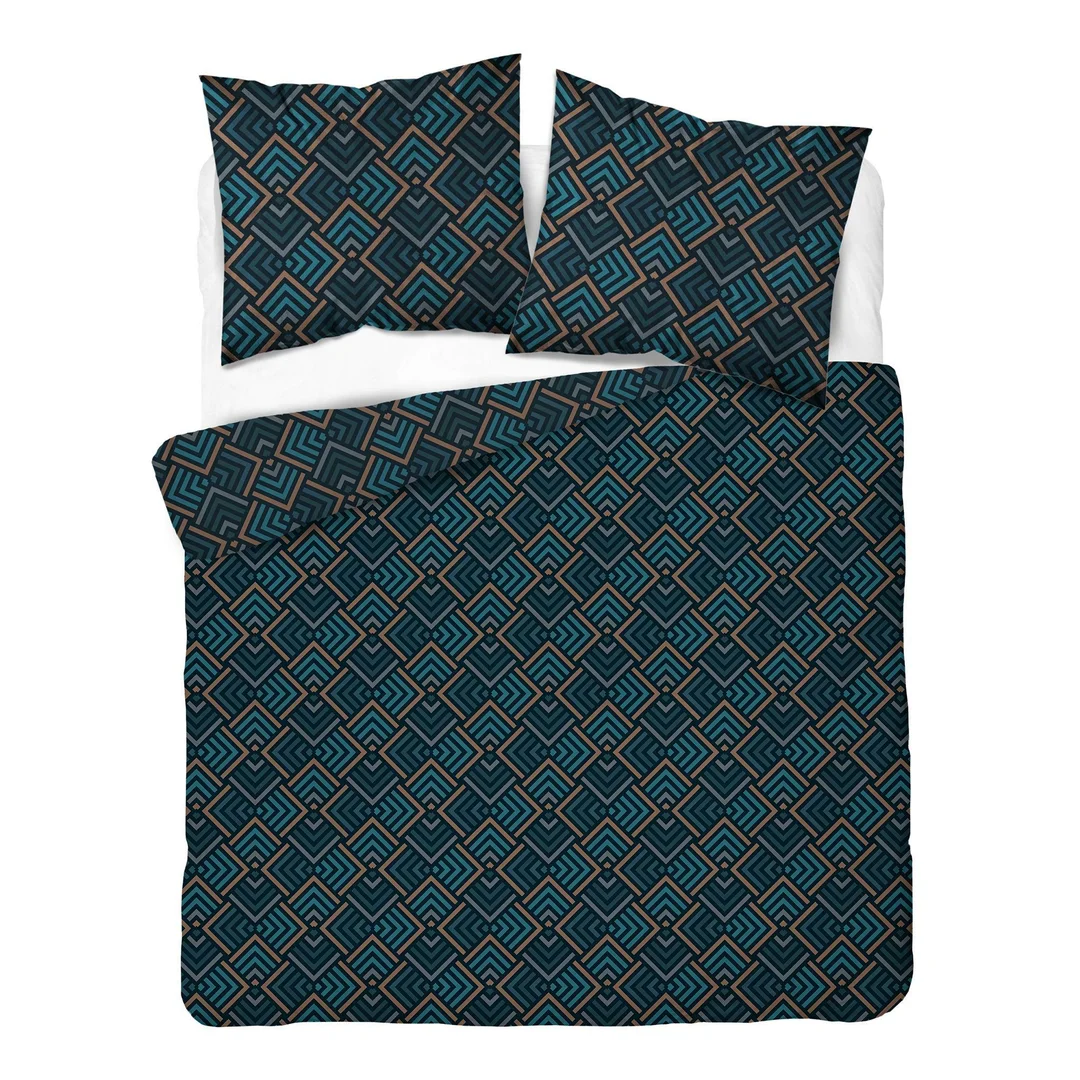 Pościel satynowa 180x200 granatowa w drobne kolorowe romby - 6069 A - Home Satin