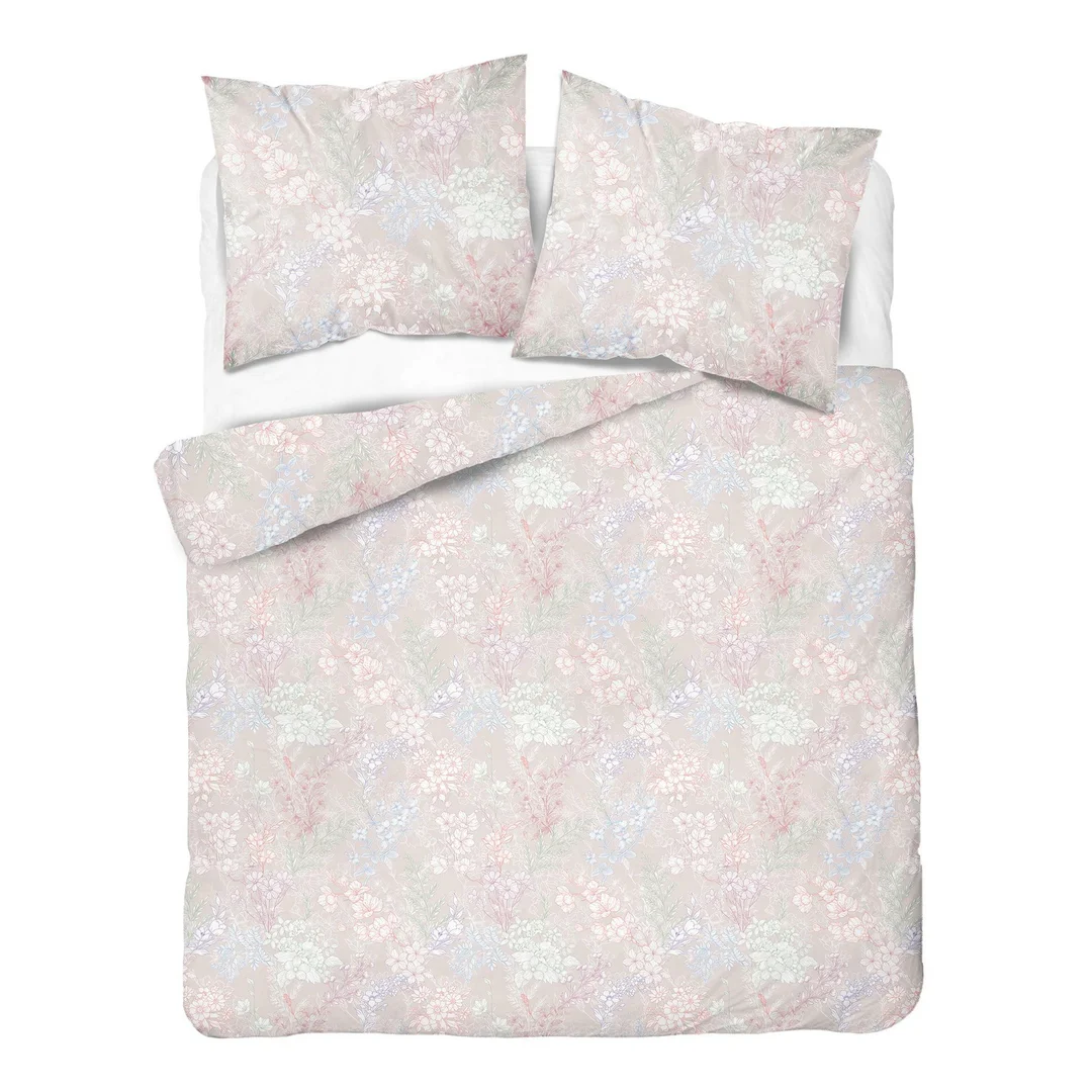 Pościel satynowa 180x200 jasnoróżowa w drobny roślinny wzór - 6064 B - Home Satin