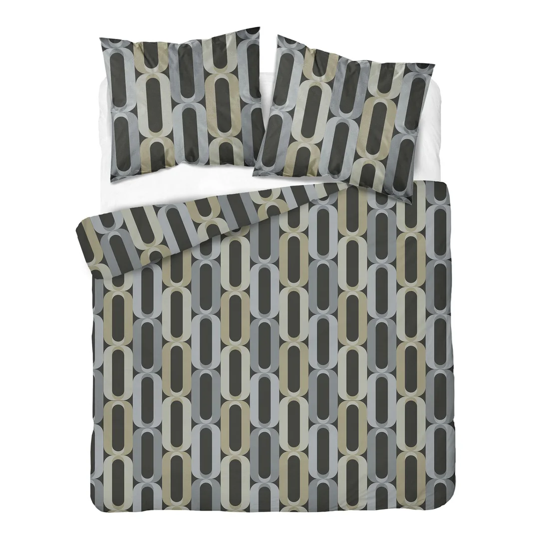 Pościel satynowa 180x200 szara beżowa w pionowy geometryczny wzór - 6071 A - Home Satin