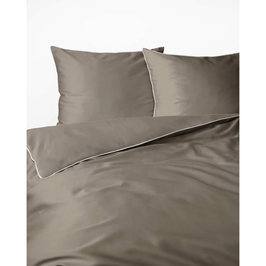 Pościel satynowa 180x200 taupe z lamówką Mako Satin 62