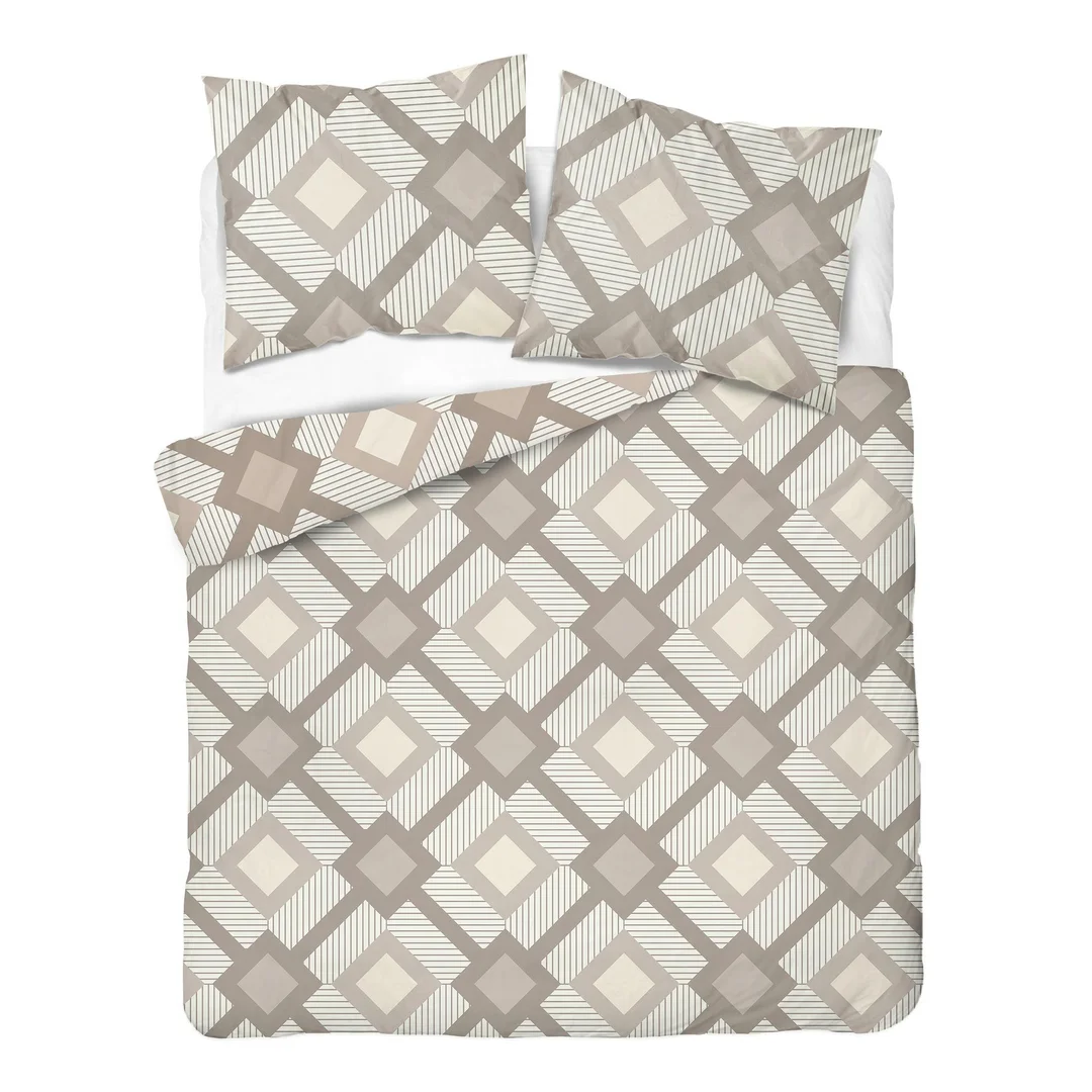 Pościel satynowa 220x200 biała beżowa w geometryczne romby - 6068 B - Home Satin