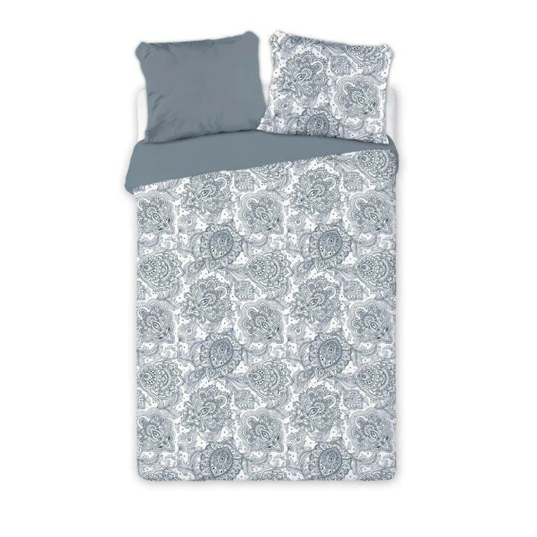 Pościel satynowa 220x200 Elegant 003 ornamenty biała szara kwiaty orientalna dwustronna S 23 Faro