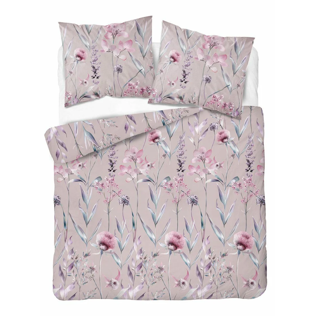 Pościel satynowa 220x200 pudrowa w pastelowe kwiaty – 5811 B – Botanica Satin
