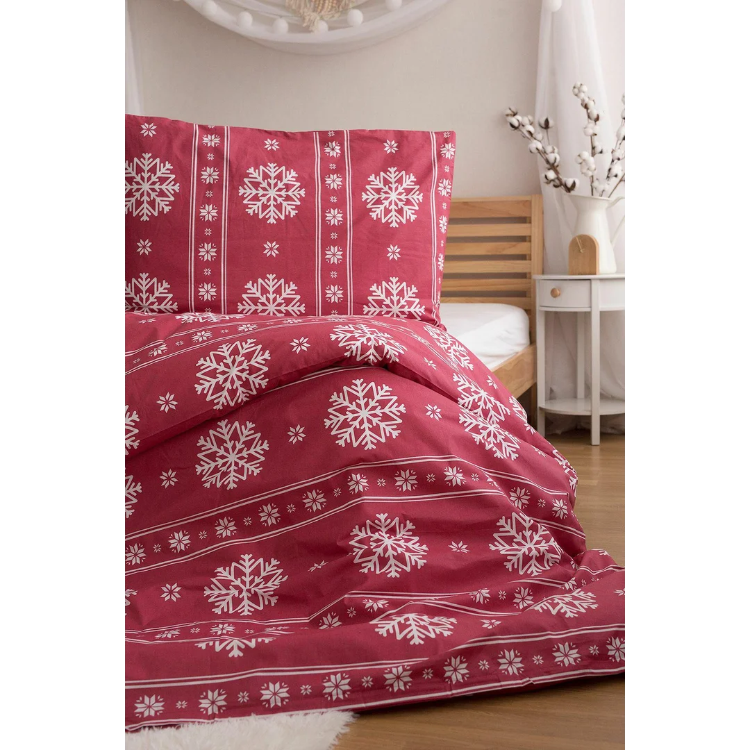 Pościel świateczna 140x200 Christmas czerwona biała śnieżki poszewka 70x90 B25