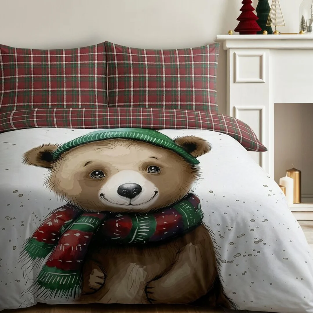 Pościel świąteczna 160x200 Cuddle brązowa świąteczne motywy Eurofirany