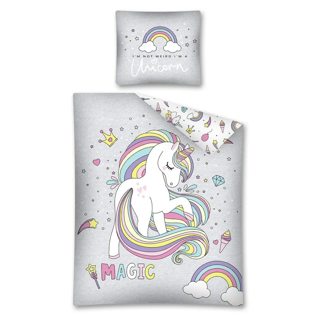 Pościel świecąca w ciemności 140x200 Jednorożec Unicorn 7855 magiczny konik kucyk szara 2917 A
