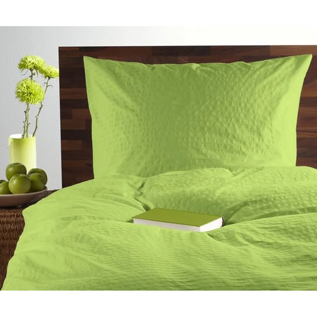 Pościel z kory 200x220 seledynowa 12 jednobarwna 100% bawełna guziki