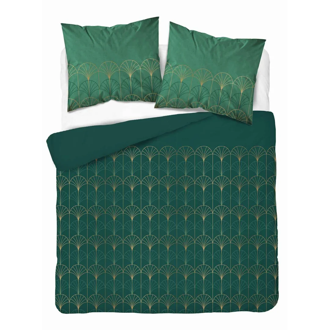 Pościel z mikrofibry 220x200 zielona butelkowa złote art deco 5023 A 65 Light