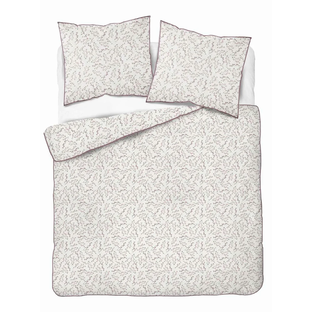 Pościel z perkalu 220x200 biała w różowe gałązki kwiatów - 5895 B - Soft Garden