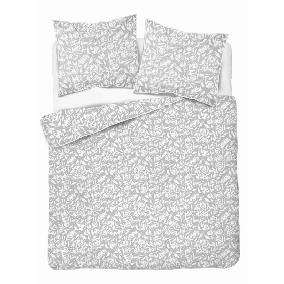 Pościel z perkalu 220x200 jasnoszara w botaniczny wzór - 5900 B - Soft Garden