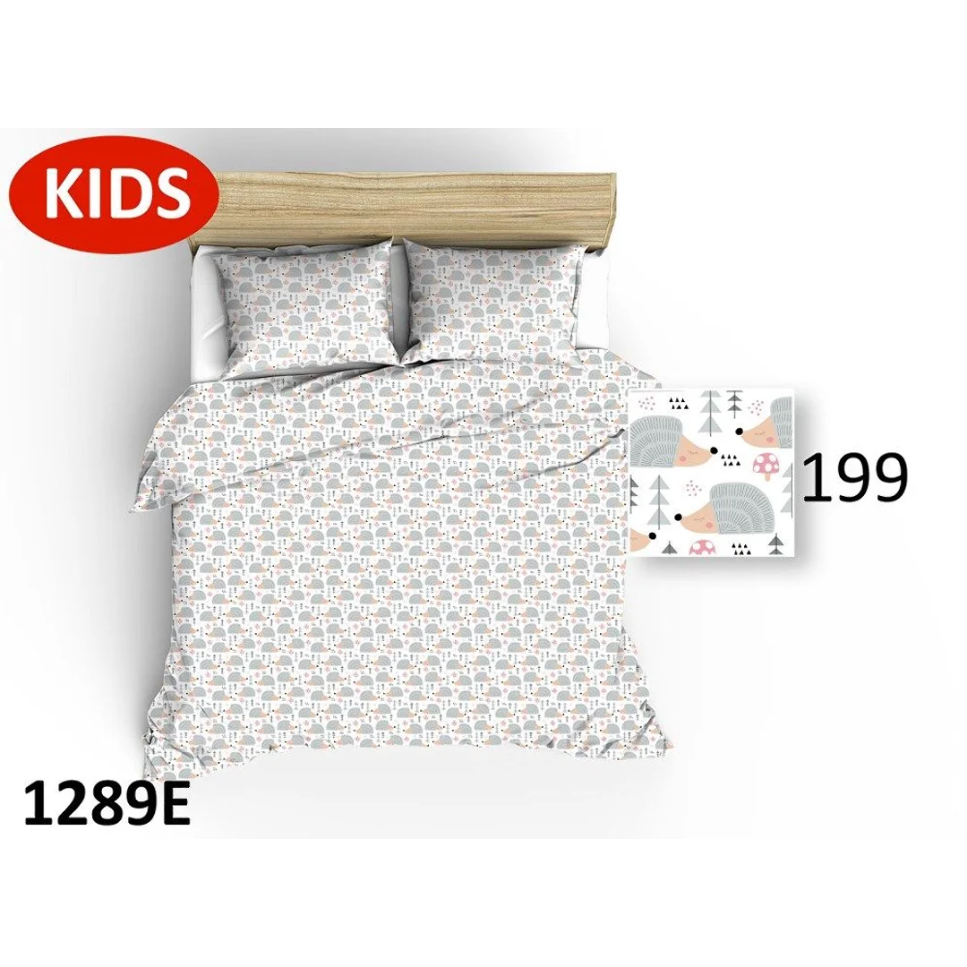 Poszewka bawełniana 40x40 1289E biała jeże drzewka szare muchomorki 199D