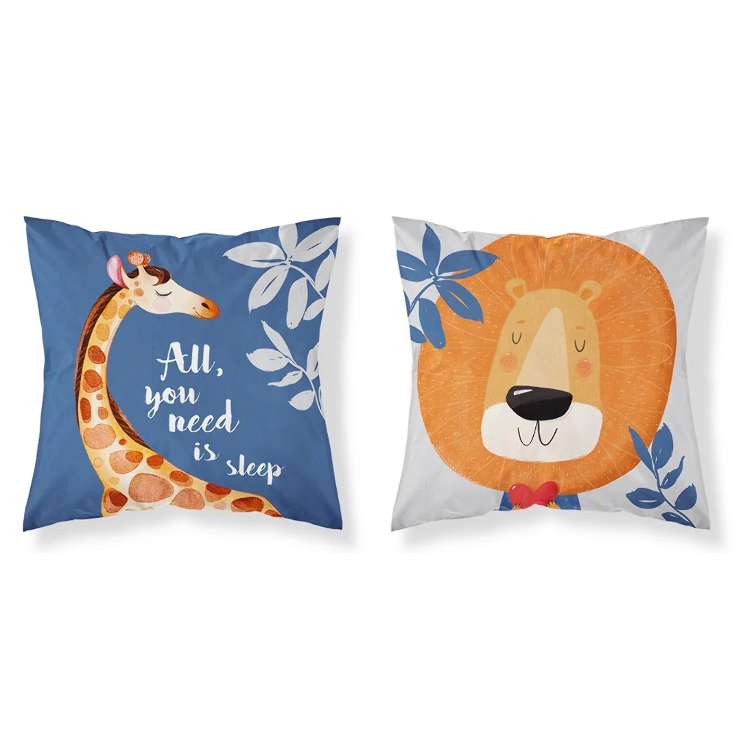 Poszewka bawełniana 40x40 All you need is sleep żyrafa lew niebieska dwustronna PSBA 23 A Mayamoo 26