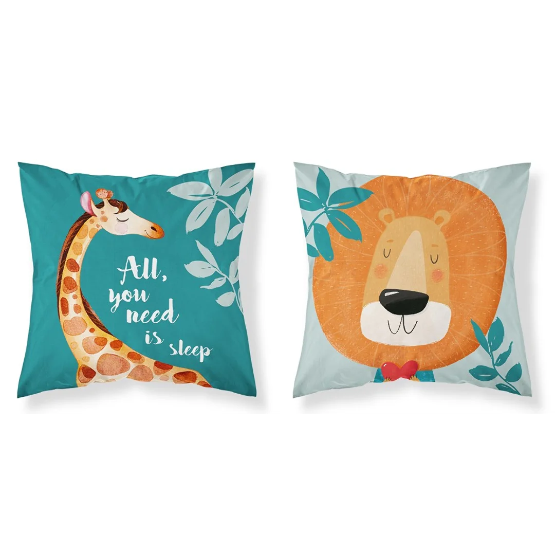 Poszewka bawełniana 40x40 All you need is sleep żyrafa lew zielona dwustronna PSBA 23 B Mayamoo 26