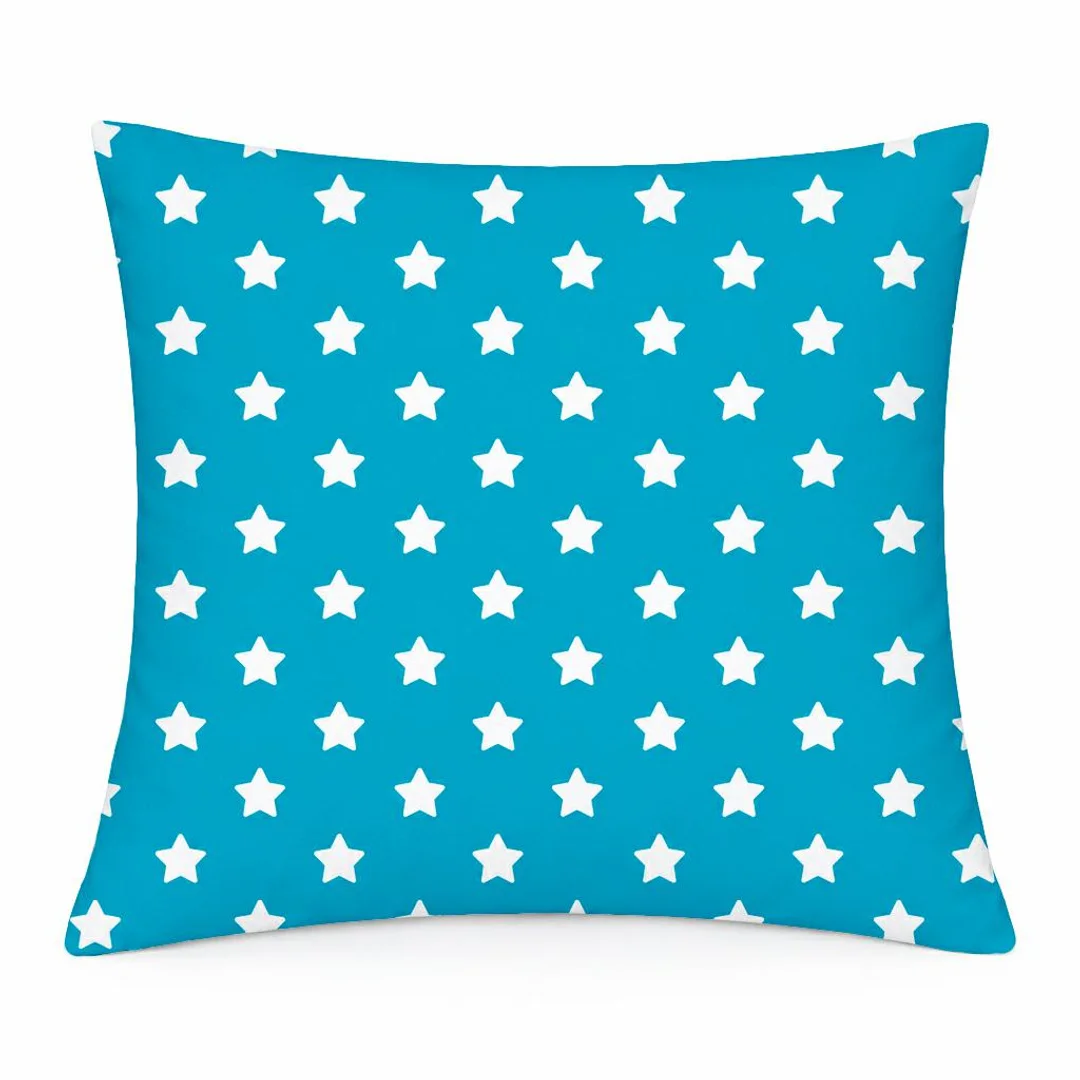 Poszewka bawełniana 40x40 niebieska w białe gwiazdki, wzór dziecięcy nowoczesny – COTTON HOME KIDS