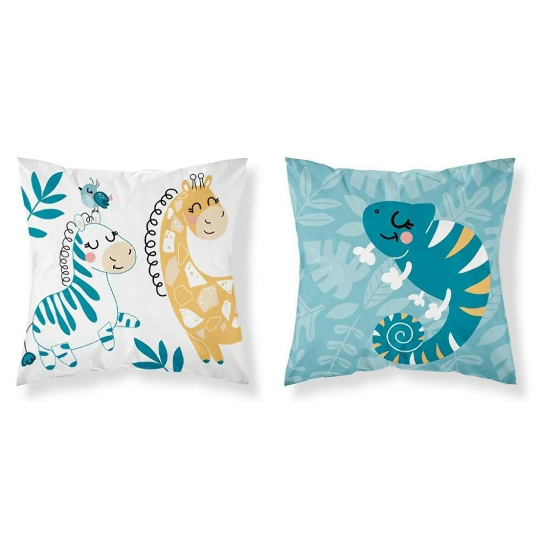 Poszewka bawełniana 40x40 zwierzyniec żyrafa zebra turkusowa 3959 A Mayamoo 105