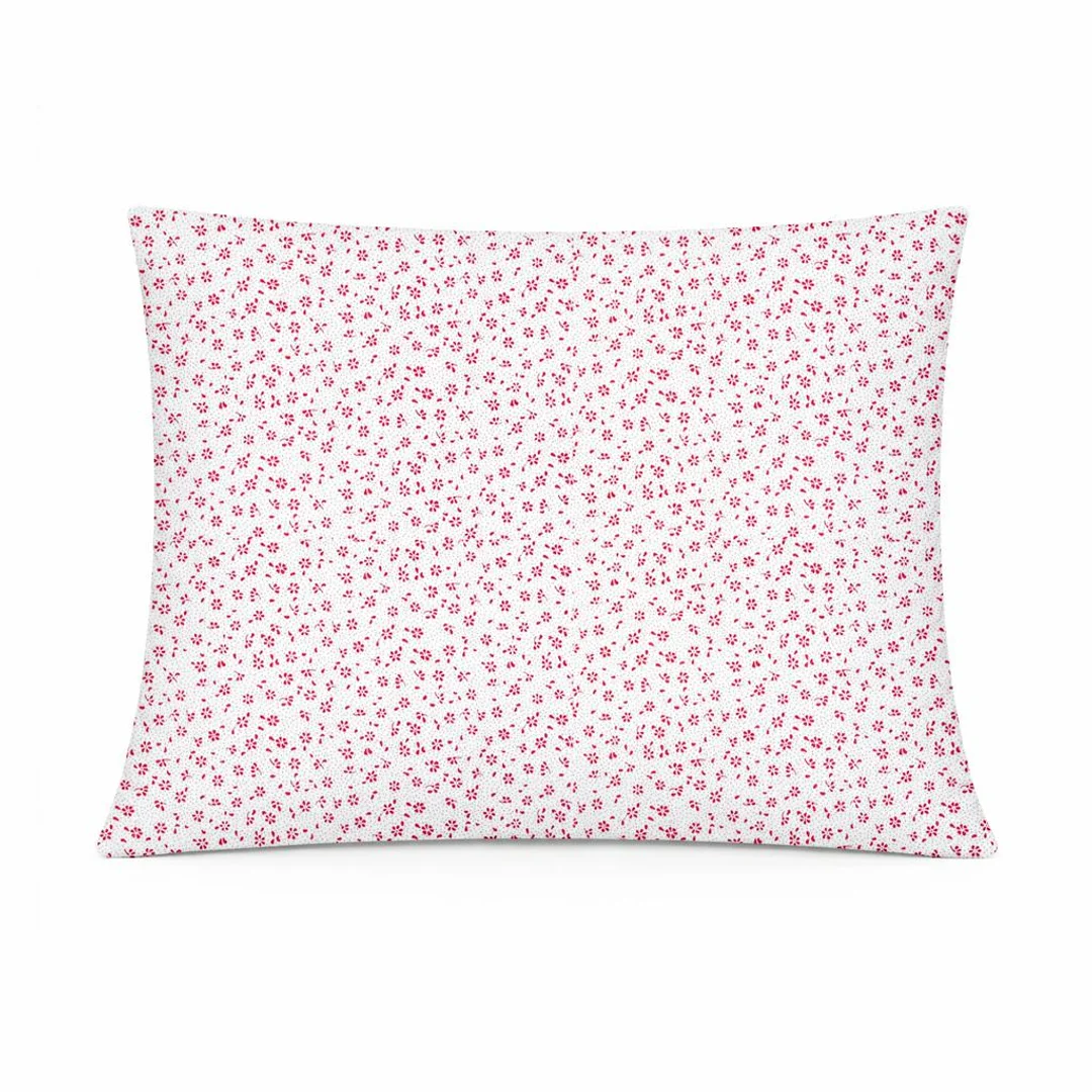 Poszewka bawełniana 50x60 biała w drobne czerwone kwiaty klasyczny wzór - COTTON HOME