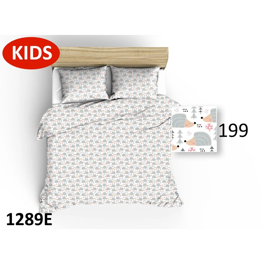 Poszewka bawełniana 70x80 1289E biała jeże drzewka szare muchomorki 199D zapinana na zamek