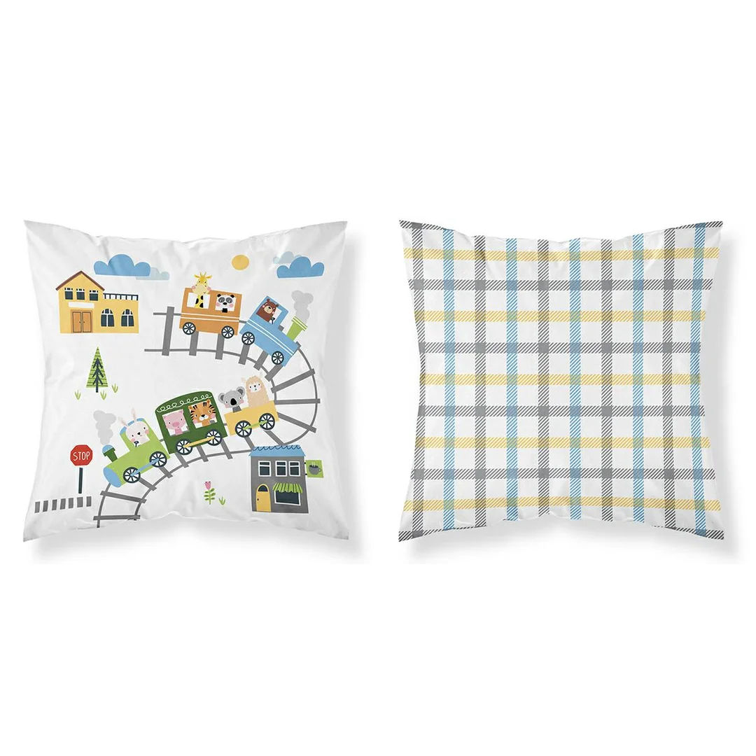 Poszewka bawełniana dziecięca 40x40 - 60 A - z pociągiem i motywem kolei biała - Sweet Dreams