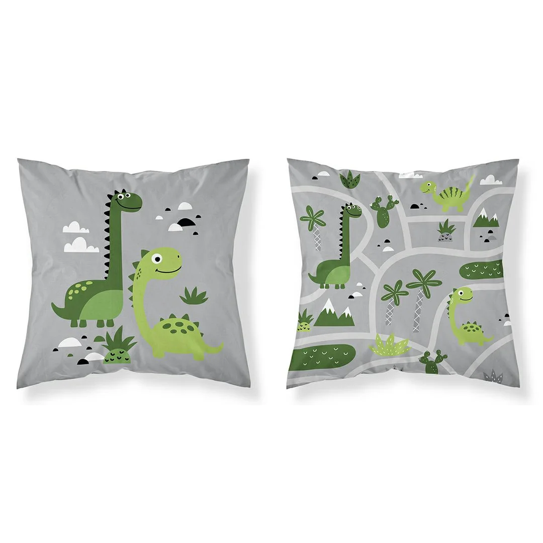 Poszewka bawełniana dziecięca 40x40 - 61 A - z dinozaurami szara - Sweet Dreams
