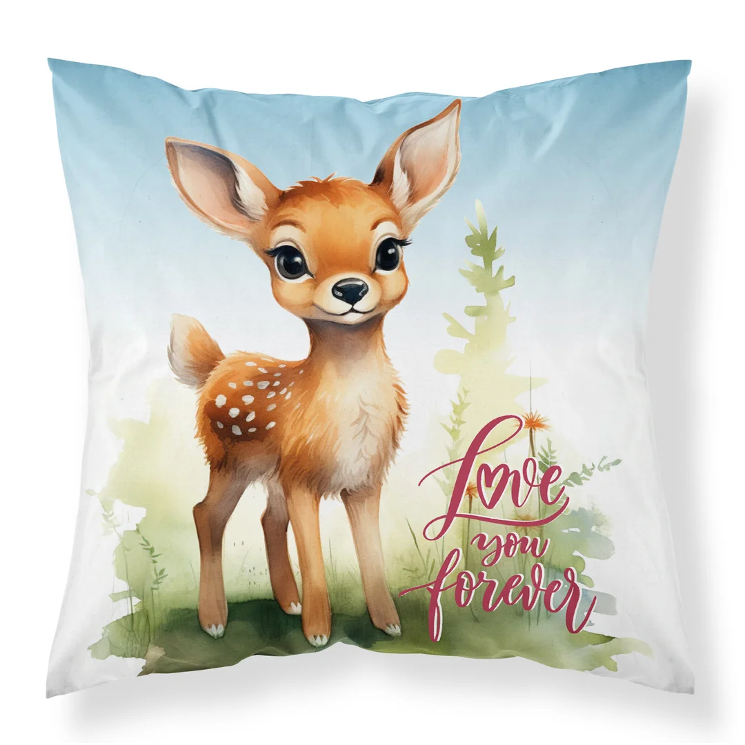 Poszewka dekoracyjna 40x40 biała niebieska z sarenką MF044 A – poszewka 3D z motywem zwierzęcym - Fun Dreams