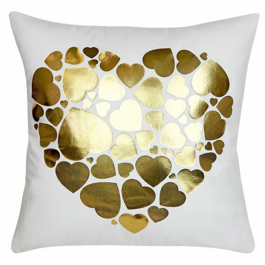 Poszewka dekoracyjna 40x40 Gold love hearts biała złota serca serce welurowa Domarex