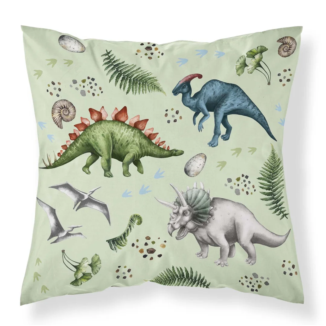 Poszewka dekoracyjna 40x40 jasnozielona w dinozaury MF049 A – poszewka 3D z motywem dinozaurów - Fun Dreams