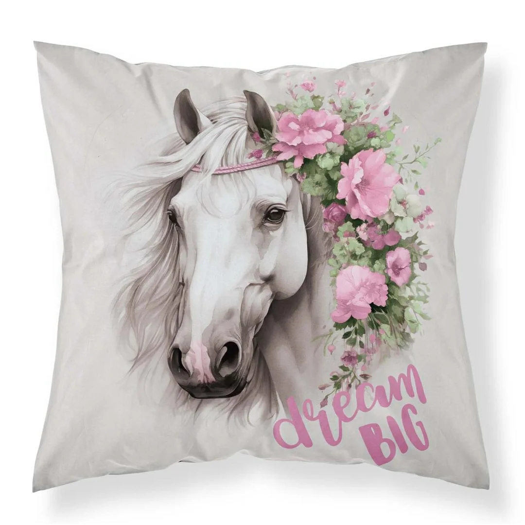 Poszewka dekoracyjna 40x40 koń w kwiatach „Dream Big” MF038 A – poszewka 3D z motywem konia - Fun Dreams