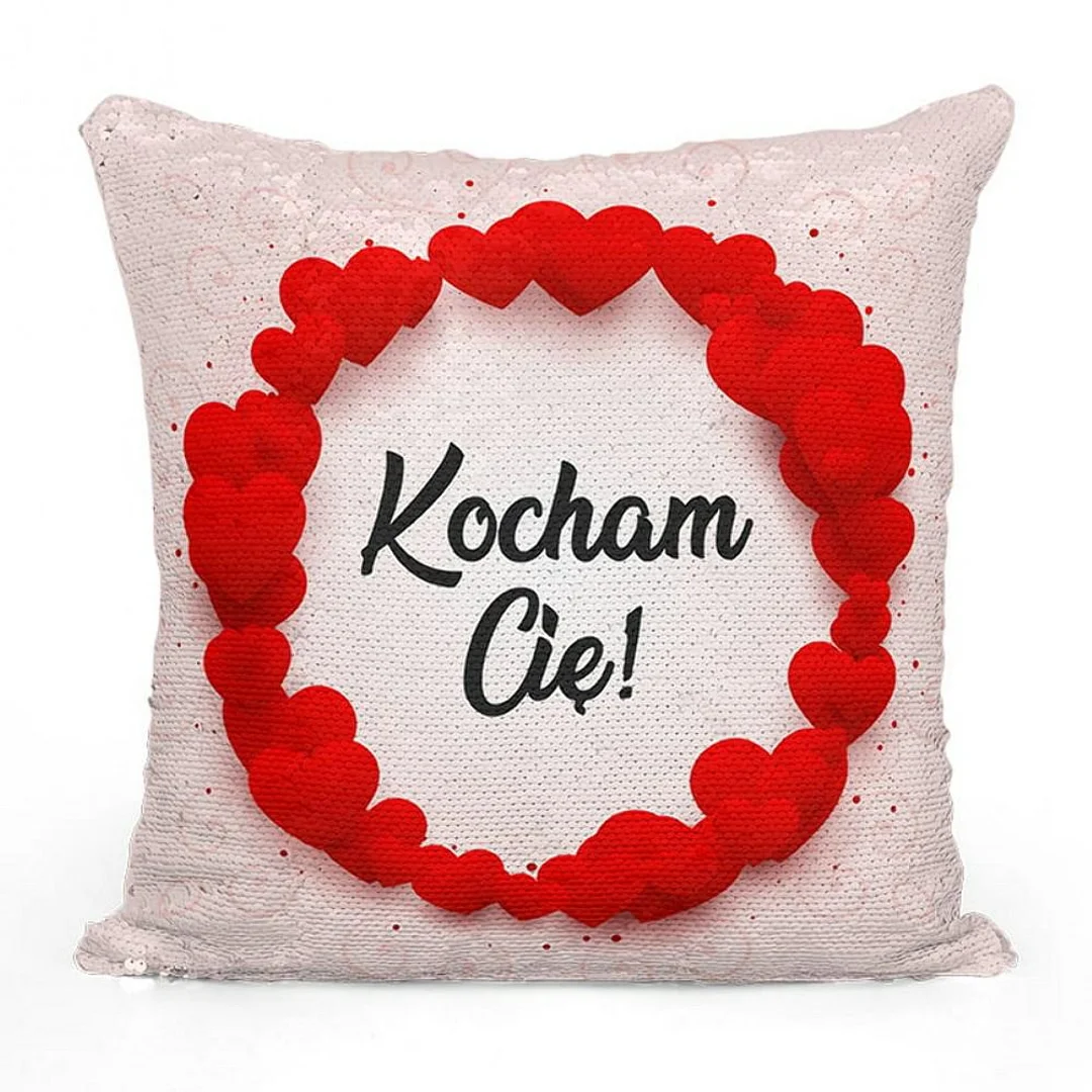 Poszewka dekoracyjna 40x40 Love cekiny Kocham Cię czerwona Walentynki