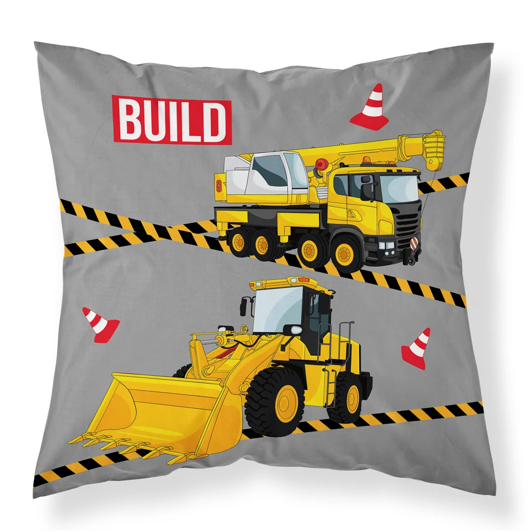 Poszewka dekoracyjna 40x40 szara z koparkami MF051 A – poszewka 3D z motywem budowlanym - Fun Dreams