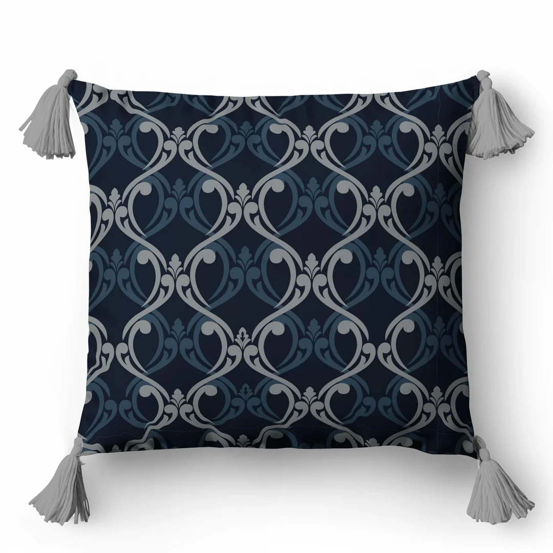 Poszewka dekoracyjna 45x45 5402 B granatowa srebrna ornamenty Panama 58