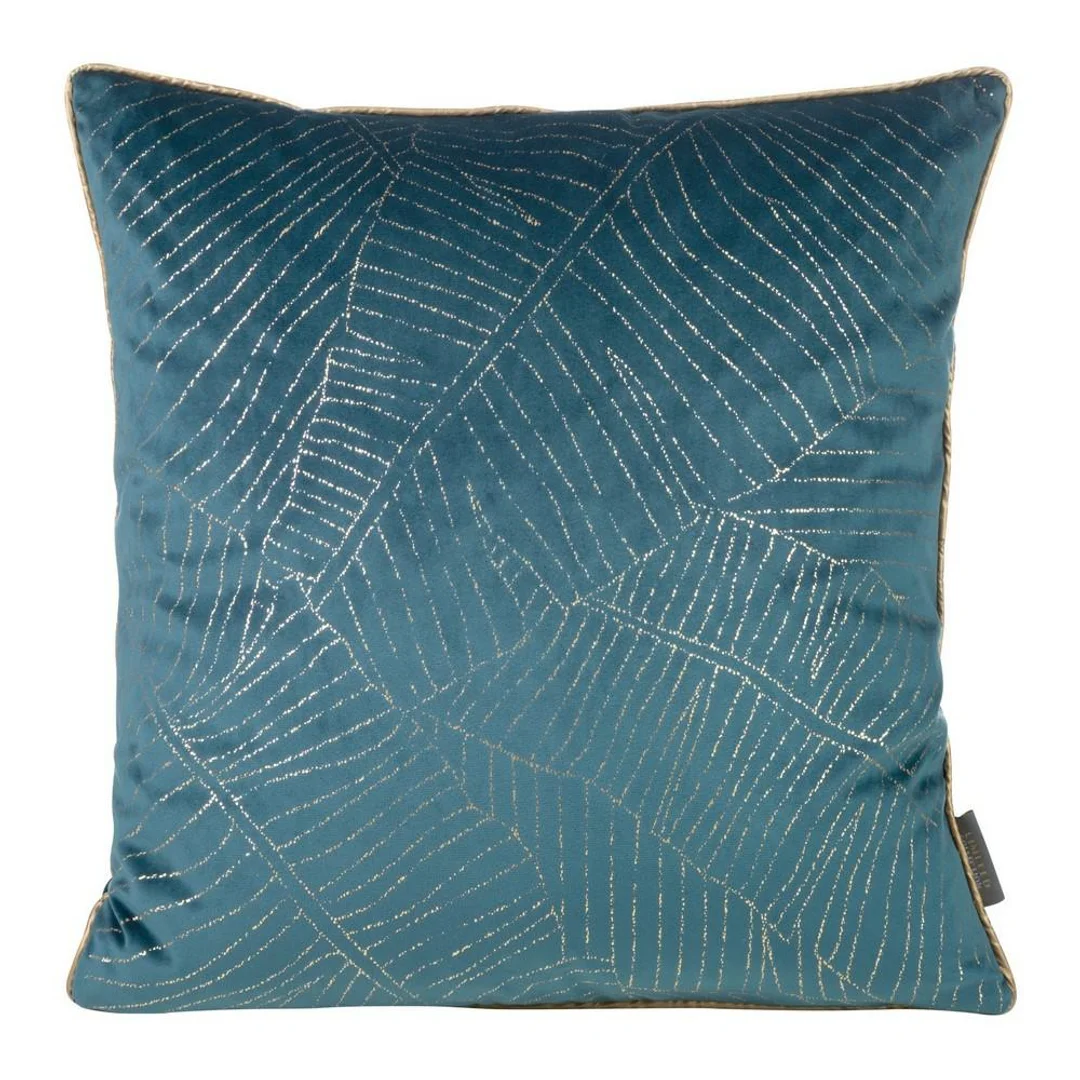 Poszewka dekoracyjna 45x45 Musa 2 granatowa ze złotym nadrukiem liści welurowa Limited Collection Eurofirany
