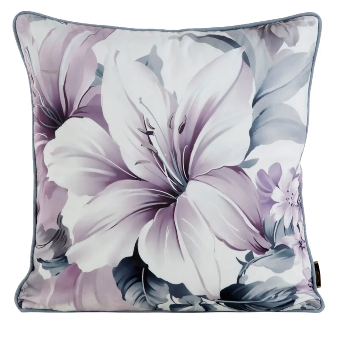 Poszewka dekoracyjna 45x45 Velvet 06 fioletowa kremowa kwiaty welwetowa Eurofirany