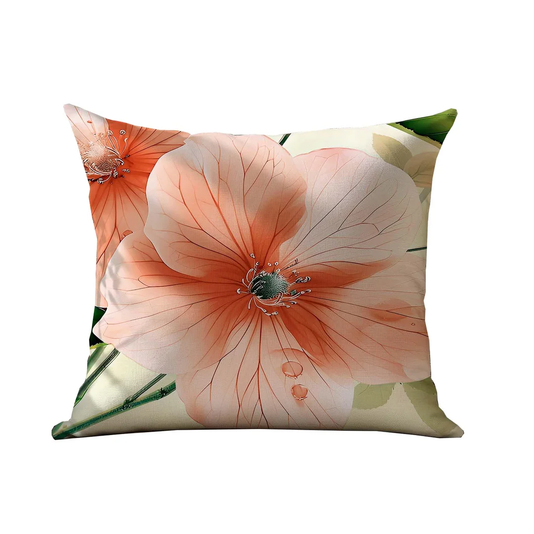 Poszewka satynowa 40x40 kremowa w pomarańczowe kwiaty 12422 SATYNLOVE PREMIUM