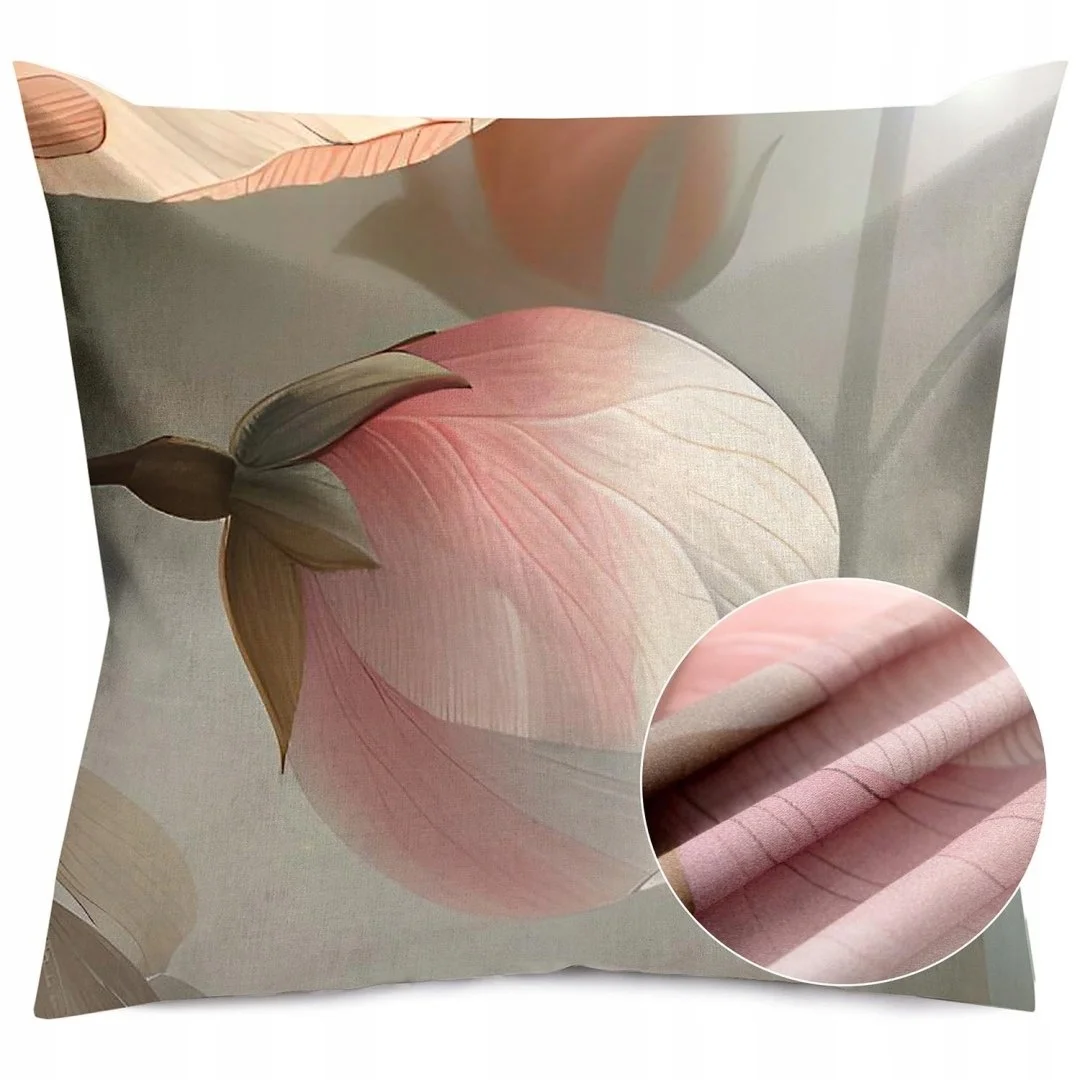 Poszewka satynowa 40x40 Kwiaty różowa szara 12408 SATYNLOVE PREMIUM
