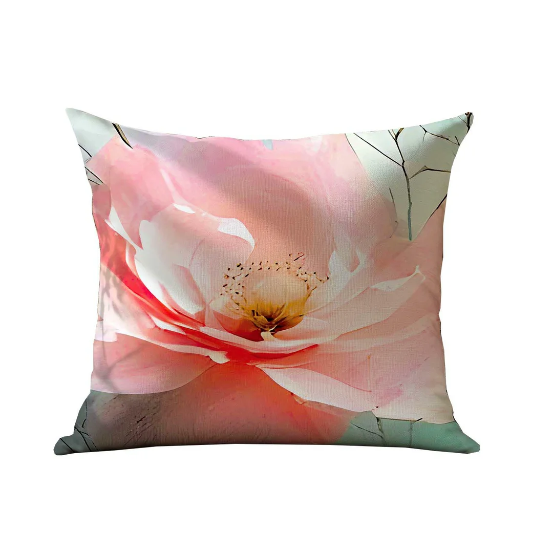 Poszewka satynowa 40x40 szara i zielona w różowe kwiaty 12424 SATYNLOVE PREMIUM