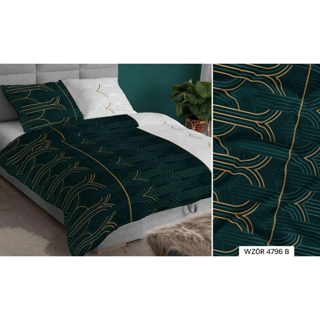 Poszewka satynowa 50x60 zielona biała geometria zapinana na suwak 4796 B KARO Satin