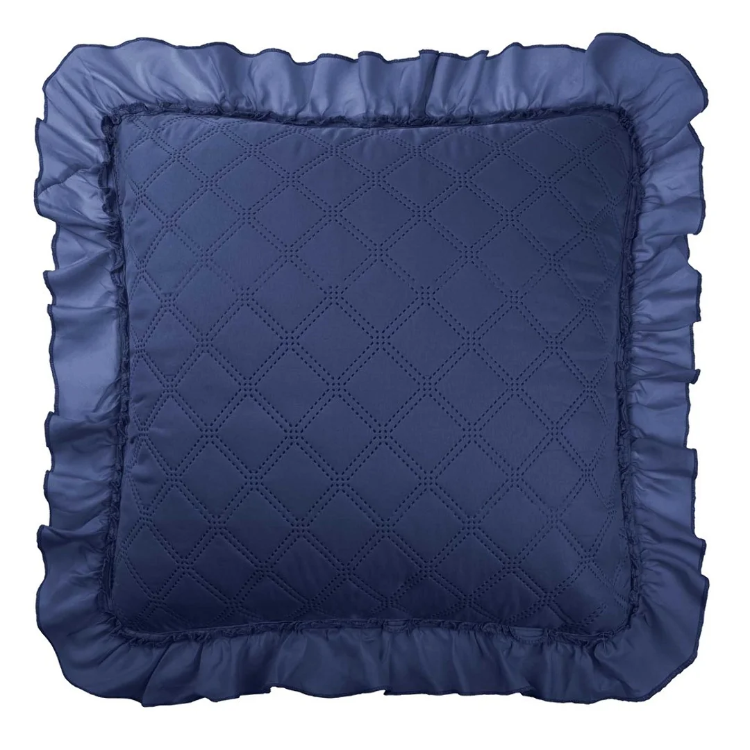 Poszewka z falbanką 45x45 Ruffy granatowa falbanka romby glamour dekoracyjna do narzuty