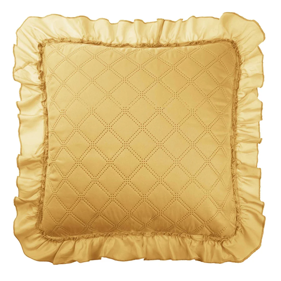 Poszewka z falbanką 45x45 Ruffy musztardowa falbanka romby glamour dekoracyjna do narzuty