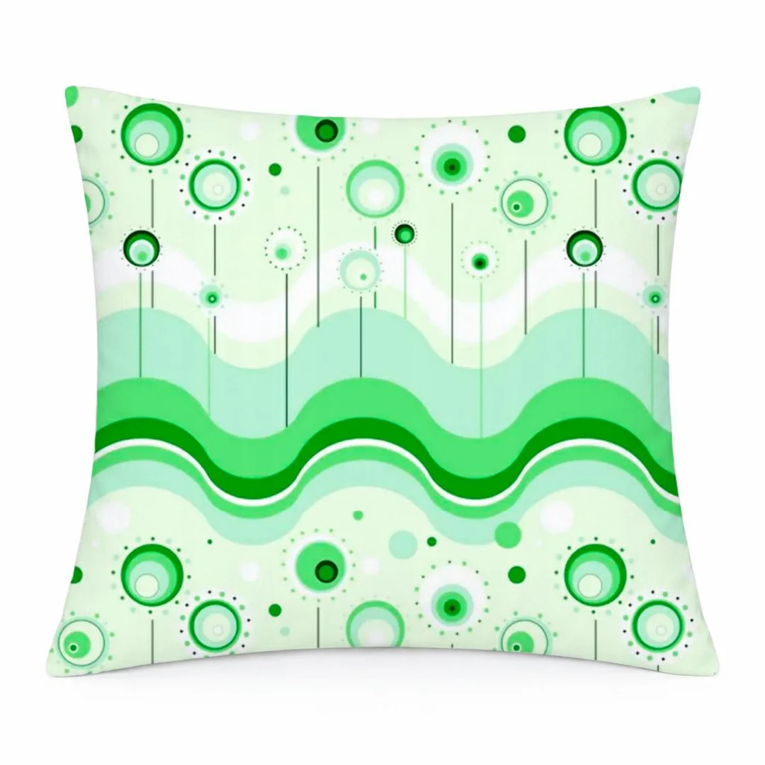 Poszewka z kory 40x40 zielona fale i koła - 014G - KARO Collection