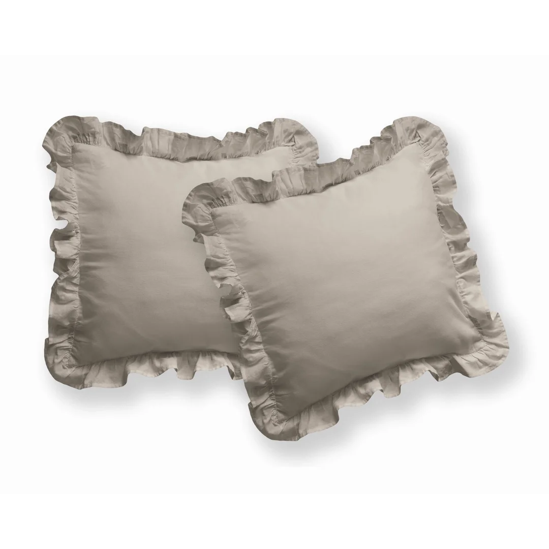 Poszewki bawełniane 40x40 komplet 2 szt. taupe jednobarwne z falbanką – Pure 23