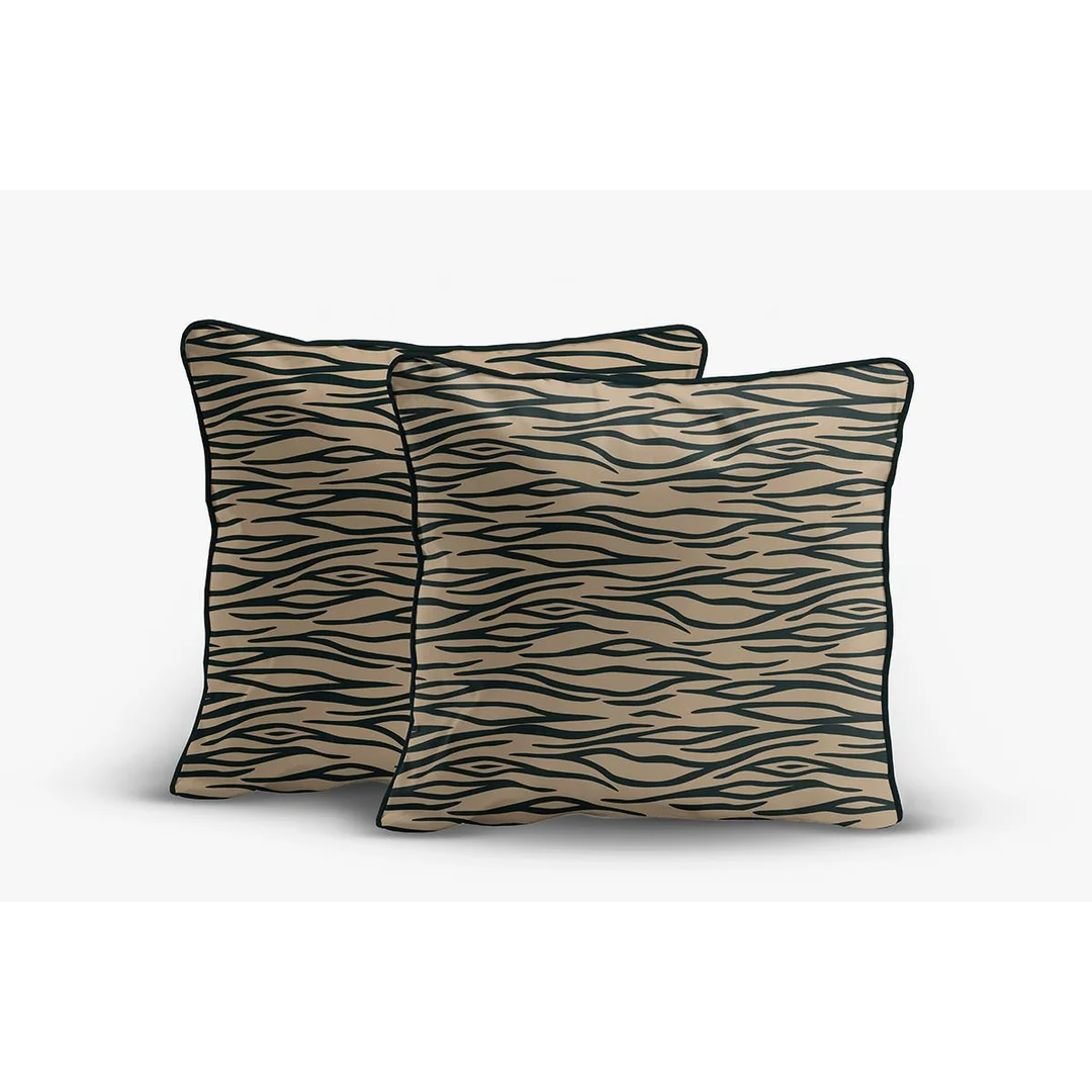 Poszewki z perkalu 40x40 beżowe z czarnym motywem animal print - komplet 2 szt. - 5591 A - Eden