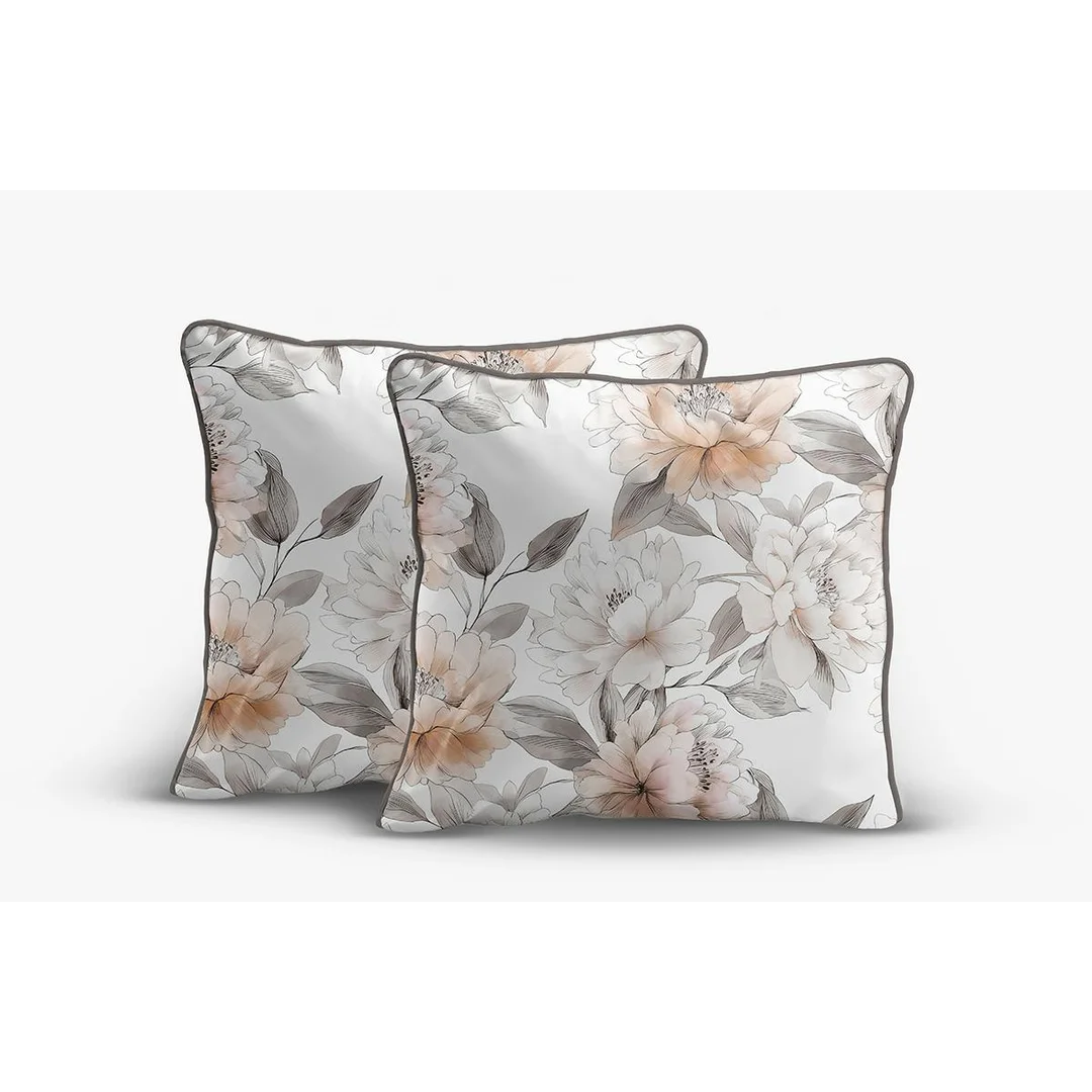 Poszewki z perkalu 40x40 białe w beżowe kwiaty - komplet 2 szt. - 5894 B - Soft Garden