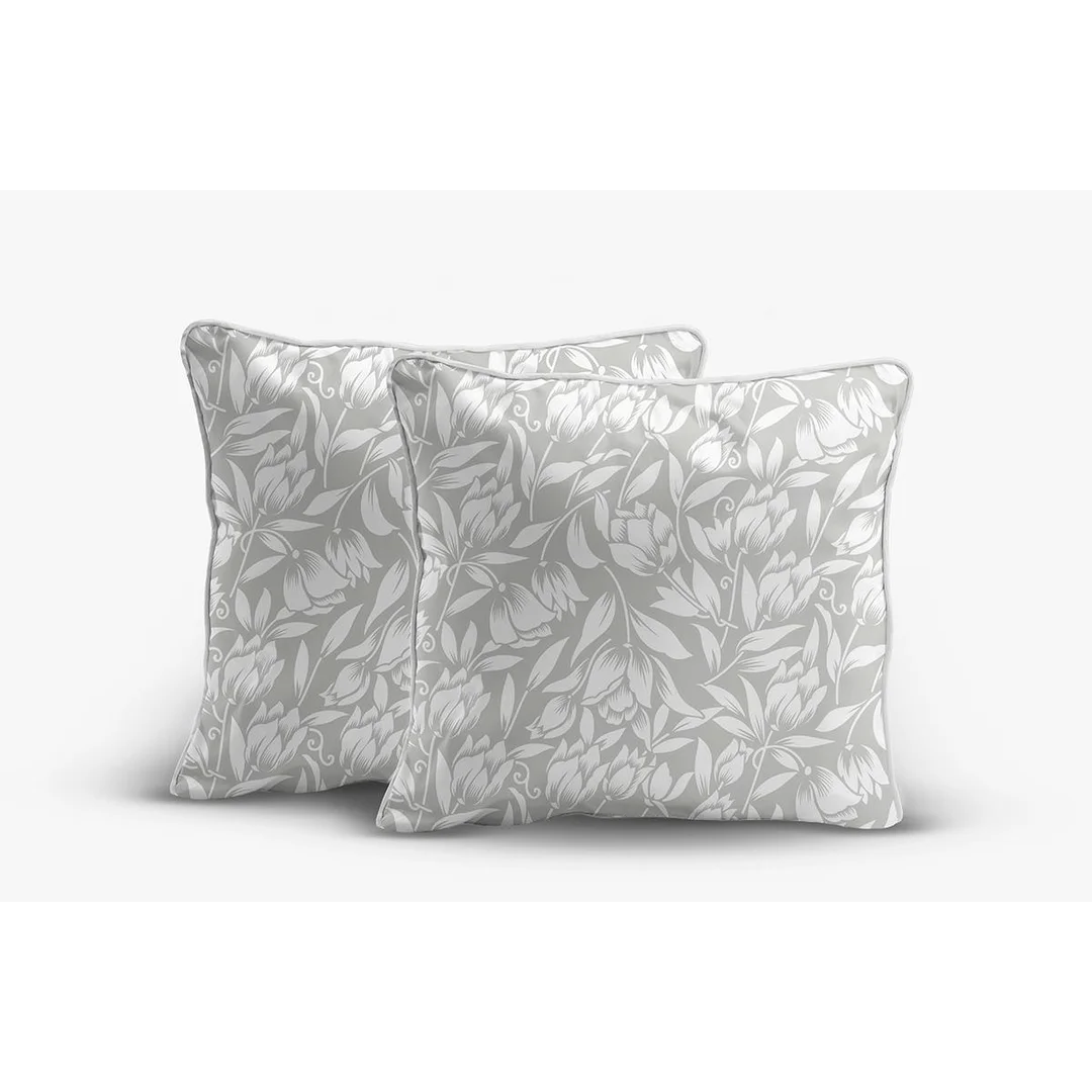 Poszewki z perkalu 40x40 jasnoszare w botaniczny wzór - komplet 2 szt. - 5900 B - Soft Garden