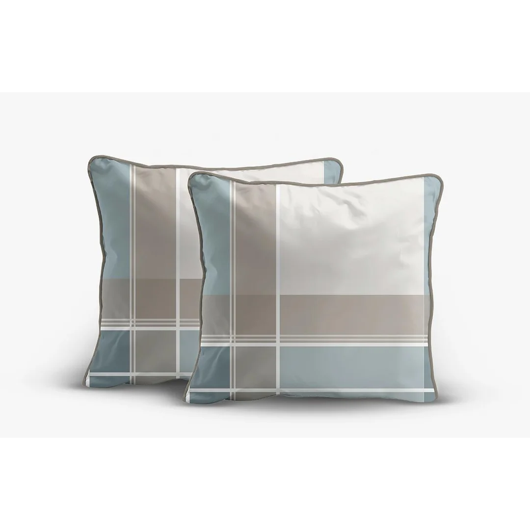 Poszewki z perkalu 40x40 niebiesko-beżowe w kratę - komplet 2 szt. - 5903 B - Soft Garden