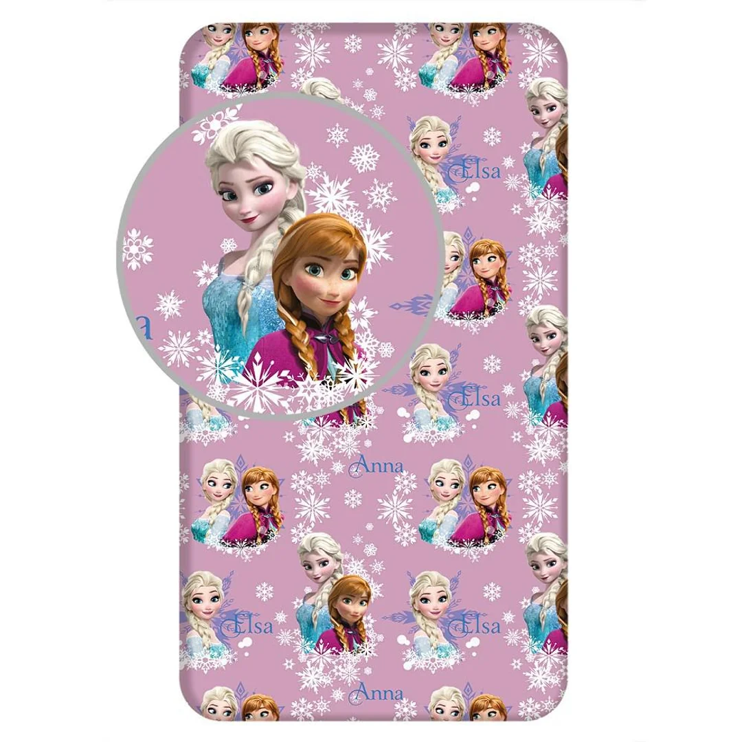 Prześcieradło bawełniane z gumką 90x200 Frozen Anna i Elsa różowe dla dzieci JF24