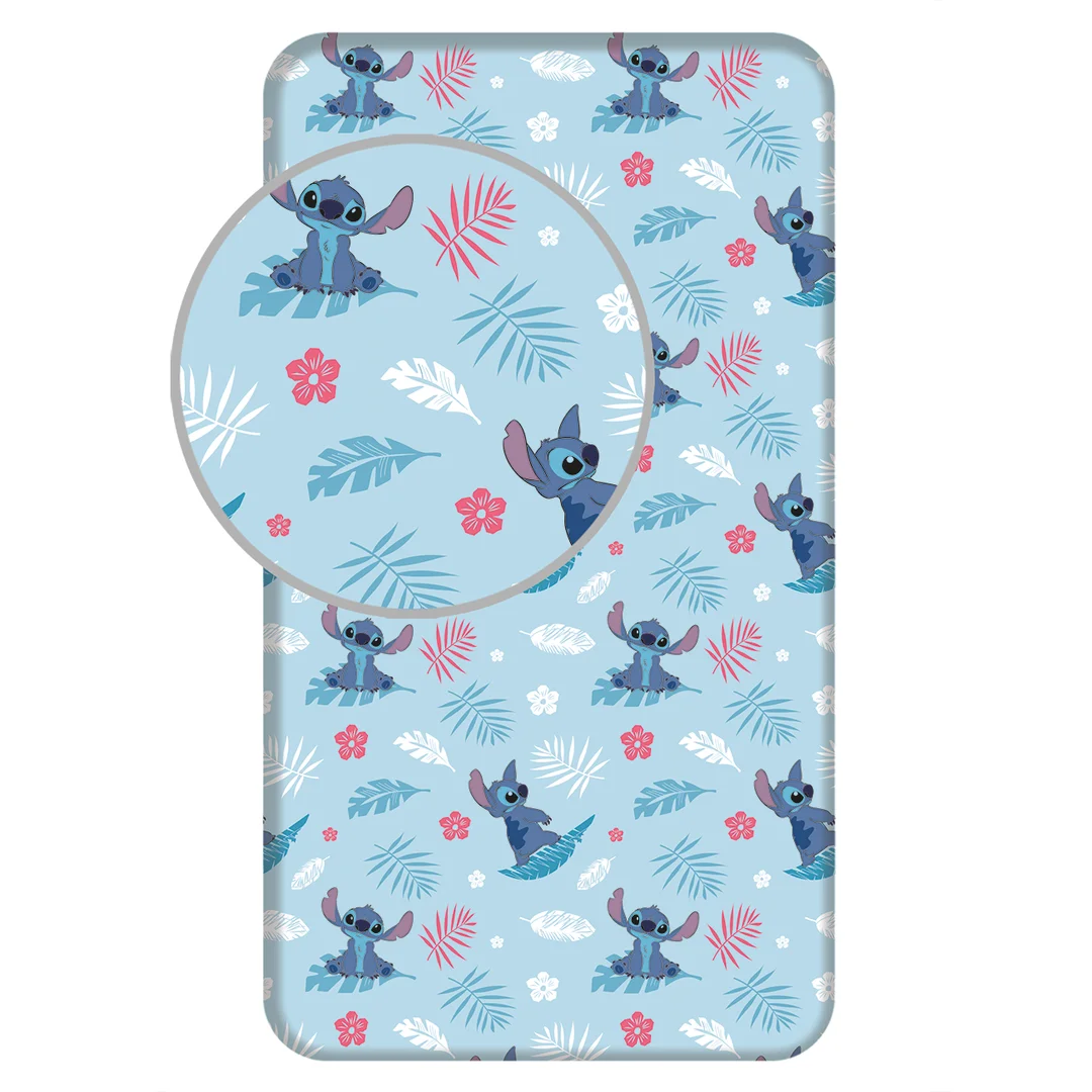 Prześcieradło bawełniane z gumką 90x200 Lilo I Stitch niebieskie dla dzieci JF24