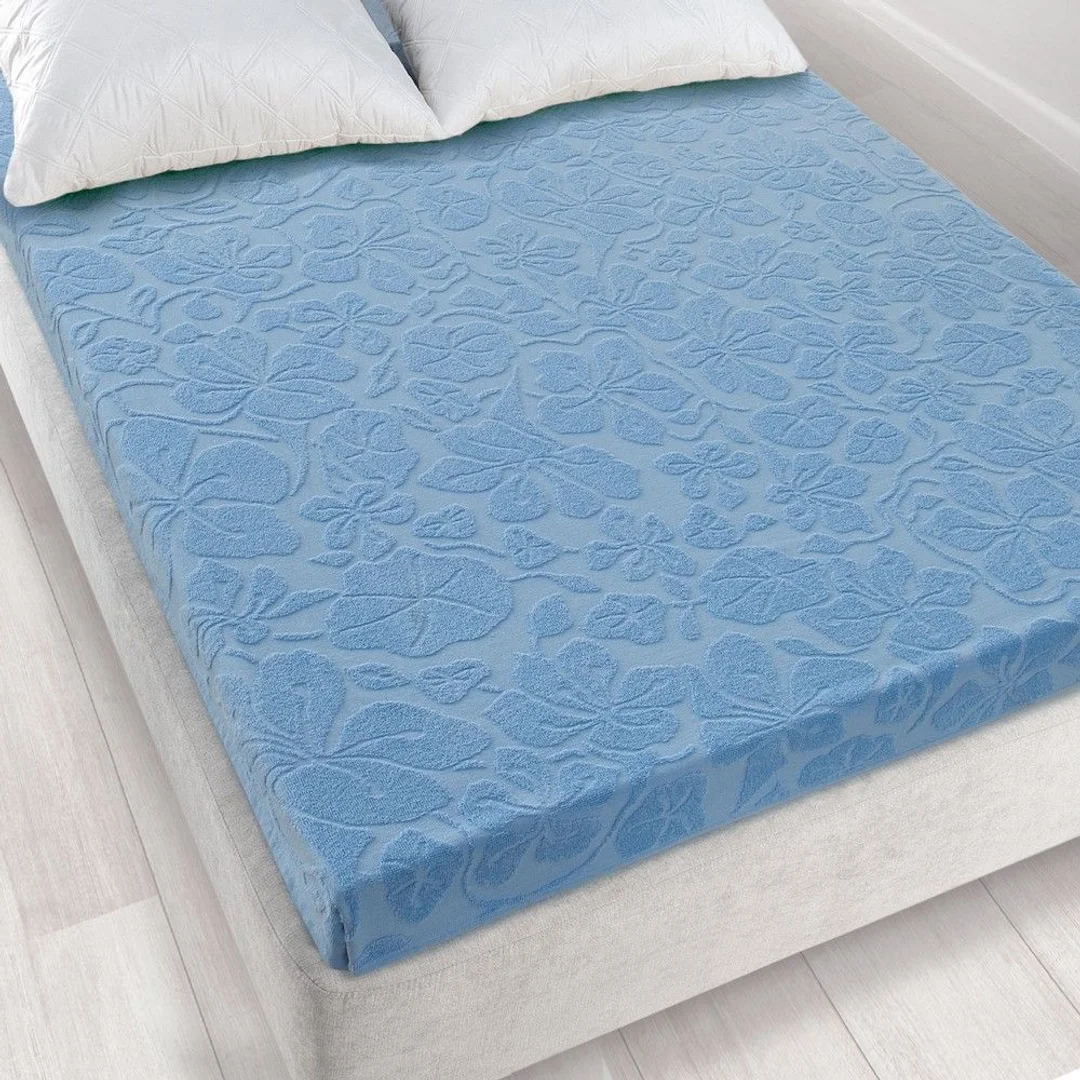Prześcieradło frotte bez gumki 175x220 niebieskie K26 6400 Tulipan Zwoltex