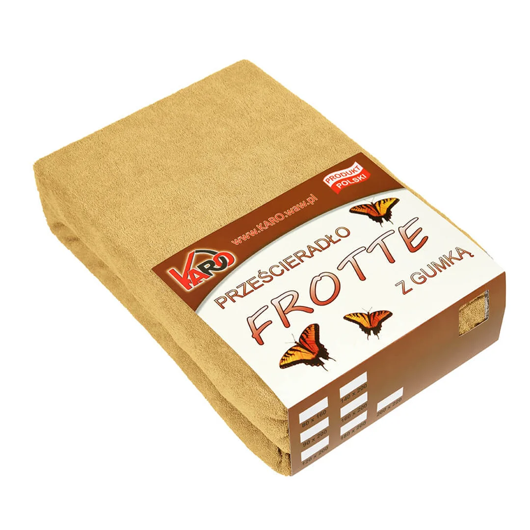 Prześcieradło frotte z gumką 140x200 musztardowe piaskowe 056 grube 200g/m2 KARO