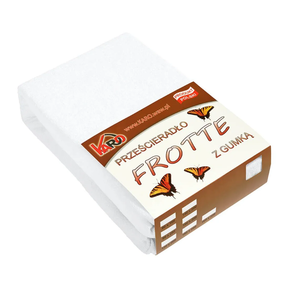 Prześcieradło frotte z gumką 80x200 białe 001 grube 200g/m2 KARO