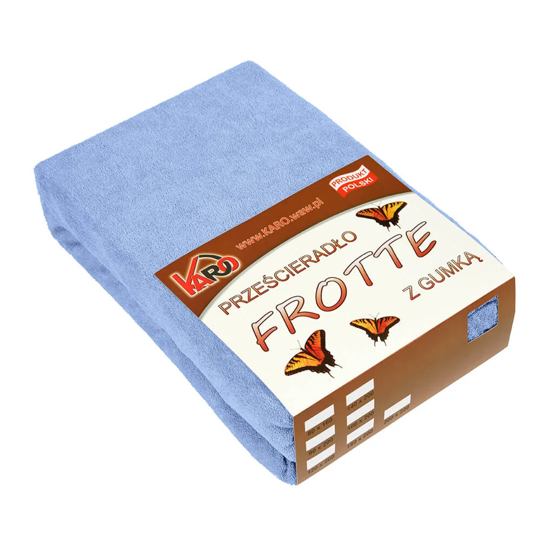 Prześcieradło frotte z gumką 90x200 błękitne 028 grube 200g/m2 KARO
